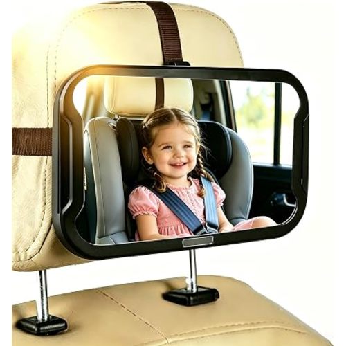 Baby Car Mirror for Rear Facing Seat, 360° Rotatable Wide View Shatterproof Backseat Mirror Crystal Clear Vision for Infant Safety, Easy Install & Steady Fit for Most Cars, SUVs & Utes (Black)