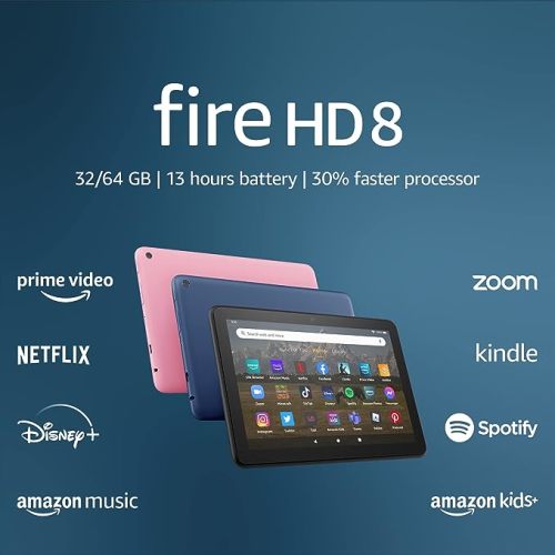 Amazon Fire HD 8 tablet, 8” HD Display, 64 GB, 30% faster processor, designed for portable entertainment, (2022 release), Black