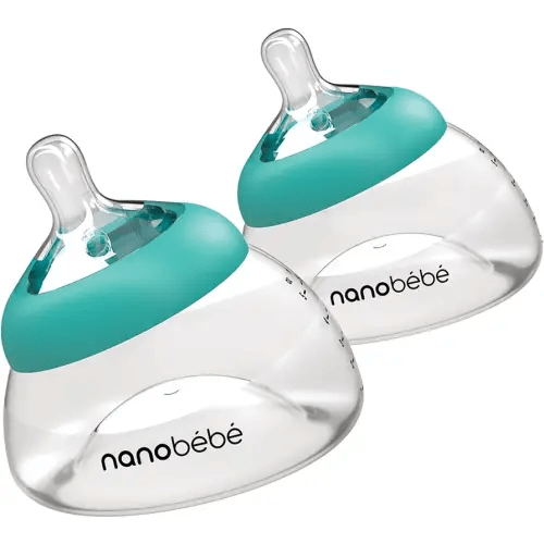 Nanobebe Breastmilk Bottle, Breastfeeding Newborn Breast Like, Anti Colic, Perfect Latch, Preserves Breast Milk nutrients, Twin-Pack Teal