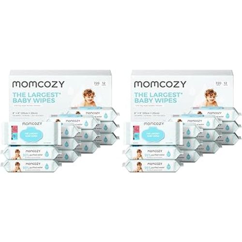 Momcozy Baby Wipes-Extra Large Size Design, 99% Water Based, Unscented & Hypoallergenic, Cleansing & Moisturizing Baby Wipes for Sensitive Skin, 60 Count (Pack of 24)