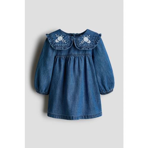 EMBROIDERED-DETAIL DENIM DRESS