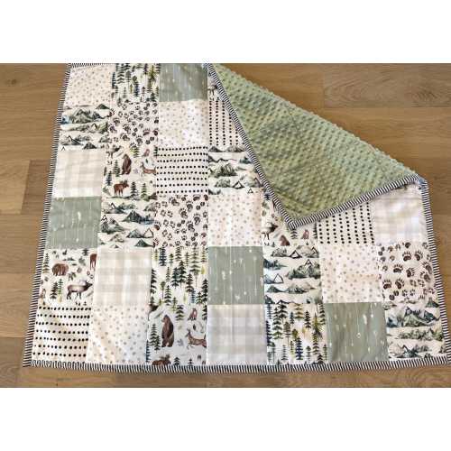 Quilted Whole Cloth Baby Blanket - Woodland Animals and Forest Trees - Baby Boy - Baby Shower Gift - Matching Carseat Cover Available
