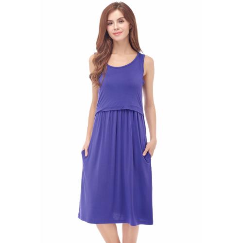 Bearsland Womens Sleeveless Maternity Dress Empire Waist Nursing Breastfeeding Dress Summer, Purpleblue, Medium