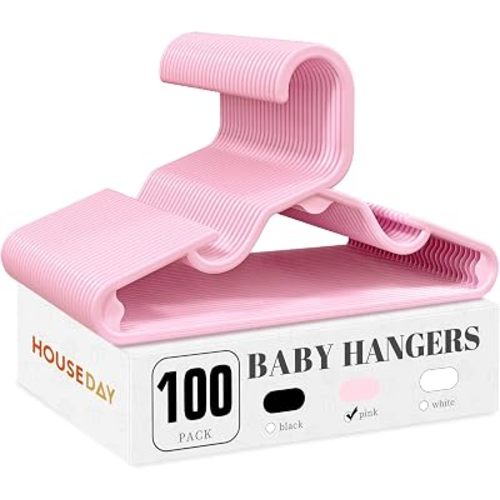 HOUSE DAY Pink Baby Hangers 100 Pack Thin and Compact Kids Plastic Hangers