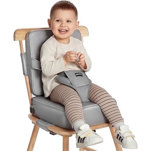 HOMEAL Toddler Booster Seat for Dining Table with Backrest and Adjustable Straps, Breathable Booster Seat for Kitchen Chair, Portable Non-Slip Bottom Booster Seat for Table, Light Grey
