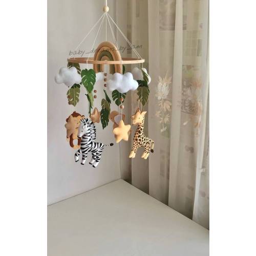 Safari Mobile, Baby mobile for new born, Rainbow, Giraffe, Zebra, Elephant, Monkey, Jungle animals mobile, Nursery baby mobile, Neutral mobile