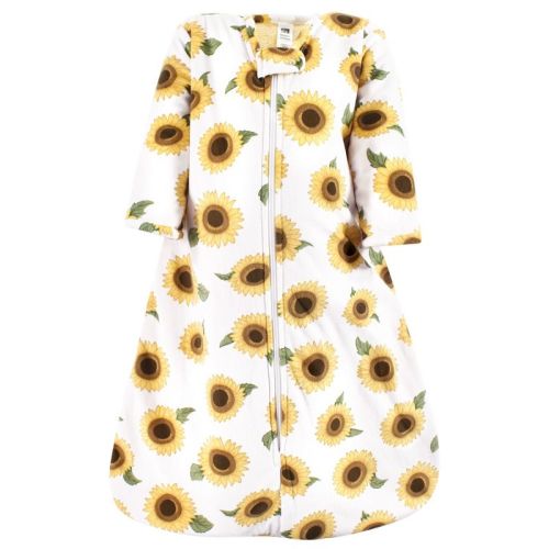 Hudson Baby Infant Girl Long Sleeve Plush Faux Fur Sleeping Bag, Wearable Blanket, Sunflower, 0-6 Months