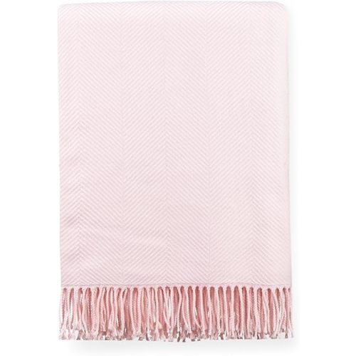 Hofdeco Premium Grandmillennial Decorative Throw Blanket 50"x70" for Patio Couch Sofa Blush Pink Woven Herringbone