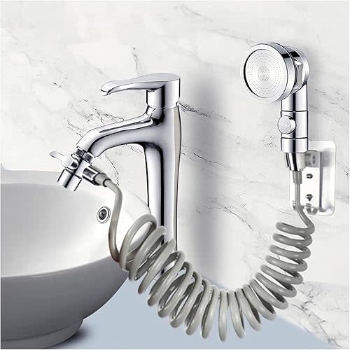 Sink Faucet Hose Sprayer Attachment handheld Sink Sprayer with ON/Off & 7 Adapters Extension Shampoo Hose Shower Head for Hair Washing Baby Bath Pet Rinse (6.5ft Silver Sink Shower Set)