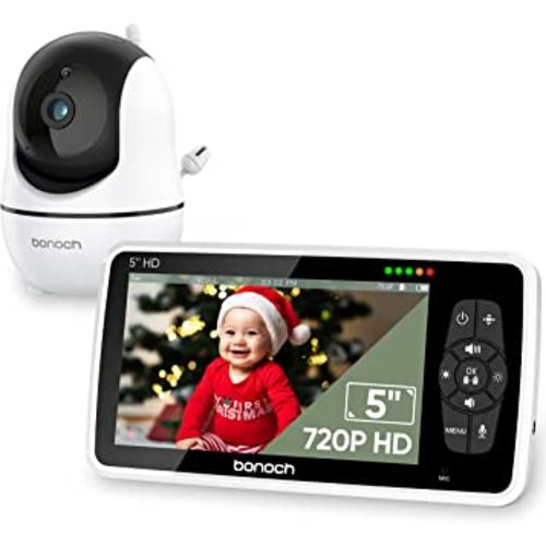 bonoch Baby Monitor with Camera and Audio, 5" 720P HD Video Baby Monitor No WiFi, Hack Proof, Remote Zoom/Pan/Tilt, 4000mAh Battery, VOX Mode, Auto Night Vision, 8 Lullabies
