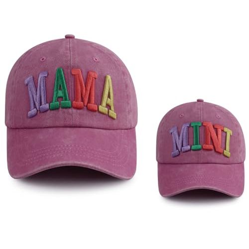 Kahhrepa 2PCS Mama and Mini Hats for Women Girls, Funny Adjustable Embroidered Cotton 3D Mom Daughter Baseball Cap