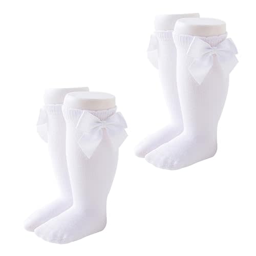 Marchare Baby Girls Knee High Socks Baby Girls Bow Stockings Cotton Uniform Stockings Dress Socks