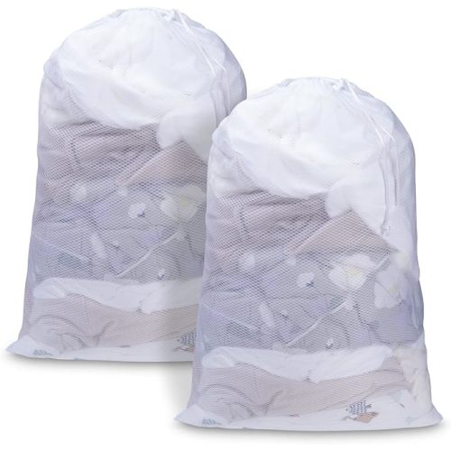 Large Mesh Laundry Bag, 24×36inch Heavy Duty Mesh Laundry Bags Drawstring Lockable, Laundry Hamper Liner, Machine Washable, for Travel,Storage, Sports Factories, Dorms, White 1pcs