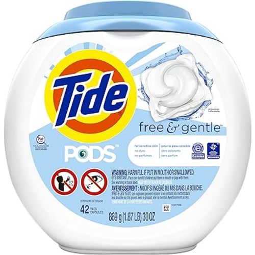 Tide Pods Liquid Detergent Pacs, Free & Gentle, 42 Count (Pack of 4) (Packaging May Vary)
