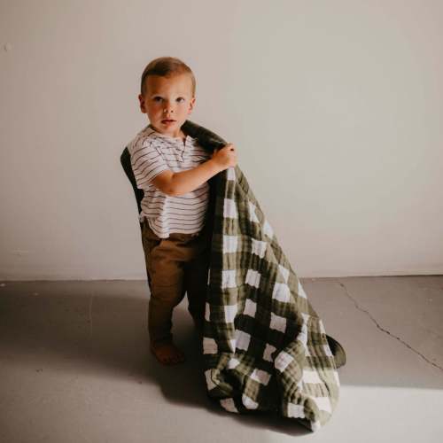 Green Buffalo Muslin Baby Quilt | 100% Cotton Baby Blanket – Parker Baby Co.