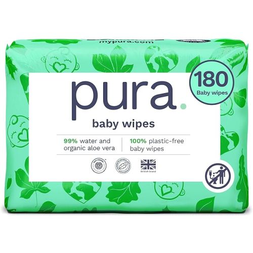 Pura Natural Sensitive Baby Wipes, 99% Water, Unscented & Hypoallergenic, Suitable for Sensitive & Eczema-prone Skin, Hypoallergenic, EWG Verified, 10 Pack of 60 Wet Wipes (600 Diaper Wipes) Bulk Buy