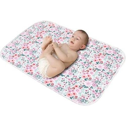 Baby Diaper Changing Pad, 21 5/8" x 31.5" Waterproof Changing Pad Liners - Reusable Soft and Absorbent Portable Changing Mat(Flower1PCS)