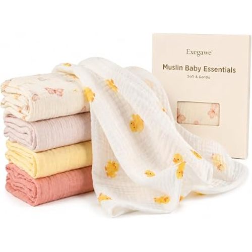 Baby Burp Cloths Muslin Cotton 5-Pack, 24 x 24 in(Ducks Butterfly)