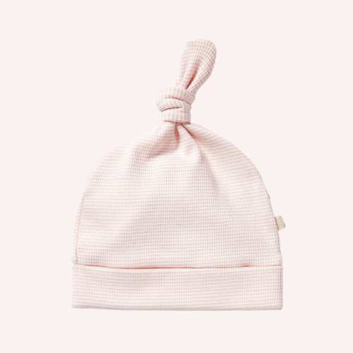 Organic Stripe Rib Knot Hat - Cantaloupe
