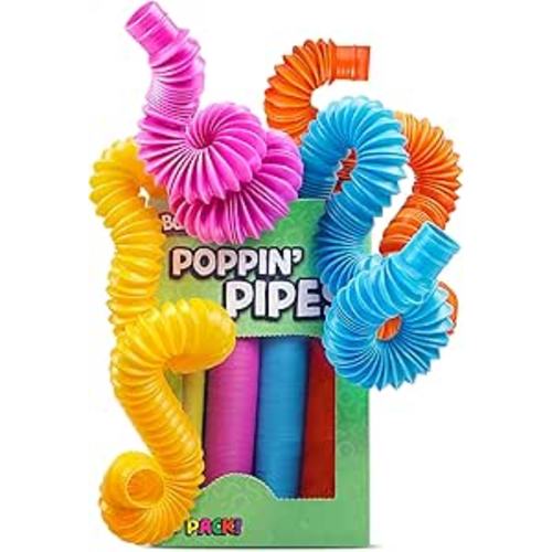BUNMO Easter Basket Stuffers - Pop Tubes - Fidget Sensory Toys - Creative Learning - Hours of Fun for Kids - Easter Basket Stuffers for Toddler- Tons of Ways to Play - Non-Mouthable 3+ - 4 Pack Large