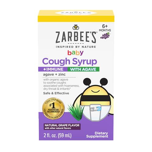 Zarbee's Baby Cough Syrup + Immune with Organic Agave + Zinc; Natural Grape Flavor; 2 Fl Oz for Babies 6+ Months