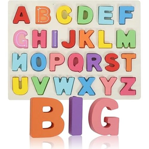 Alphabet Puzzle Wooden Puzzles for Toddlers Alphabet Learning Puzzles Toys with Wood Letters Montessori Wooden ABC Learning Toys for Toddlers 1-5 | Preschool Educational Gift for Kids