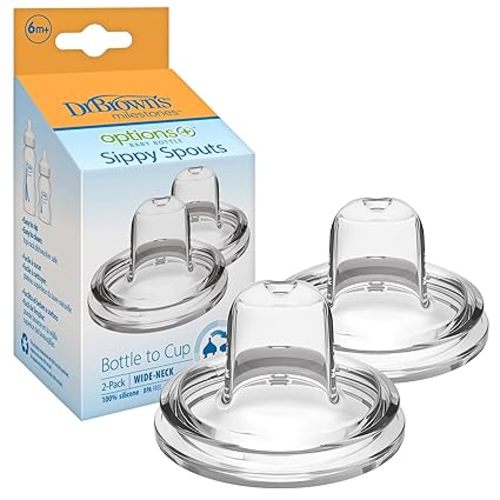 Dr. Brown's Options+ Wide-Neck Baby Bottle Silicone Sippy Spout, 6m+, 2-Pack