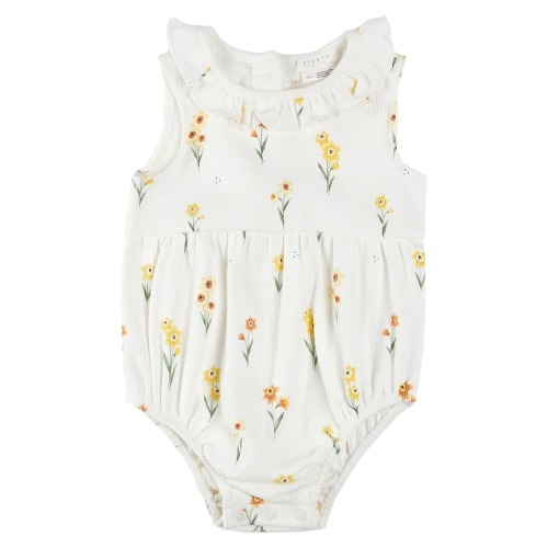 Daffodil Print Cotton Rib Bubble Romper
