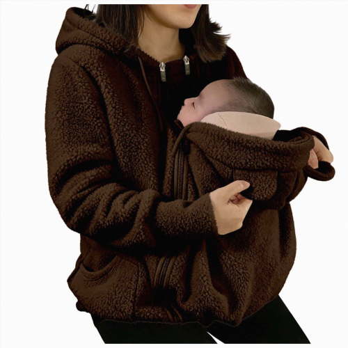 mgoYE Women's Zip Up 3 in 1 Maternity Ba’by Wearing Hoodie Sweatshirt Jacket(Coffee,M)