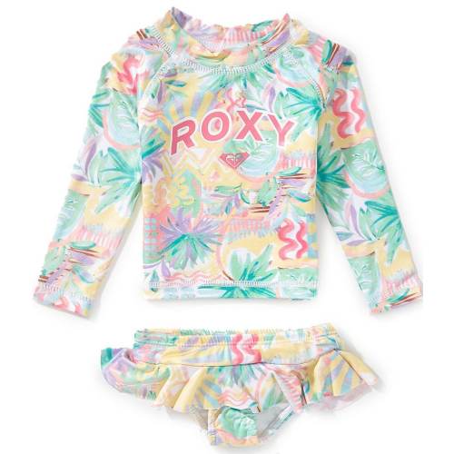 Roxy Baby Girls Raglan-Sleeve Printed Rashguard T-Shirt & Skirted Hipster Bottom 2-Piece Swimsuit