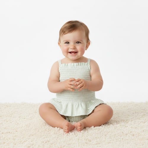 Organic Smocked Top And Bloomer Set - Basil Stripes