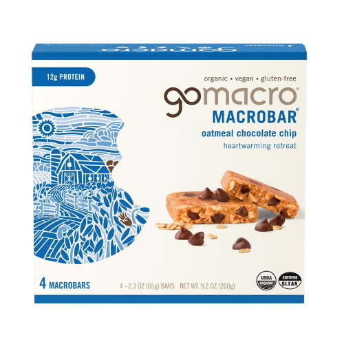 GoMacro MacroBar Organic Vegan Protein Bars - Oatmeal Chocolate Chip MacroBars (4 Count)