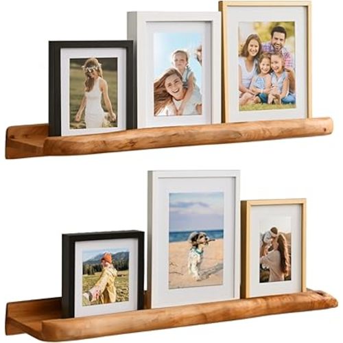 Ceder Wood Live Edge Picture Ledge Shelf Set of 2 - Handmade Natural Cedar Root, Floating Wall Shelves for Frames (24")