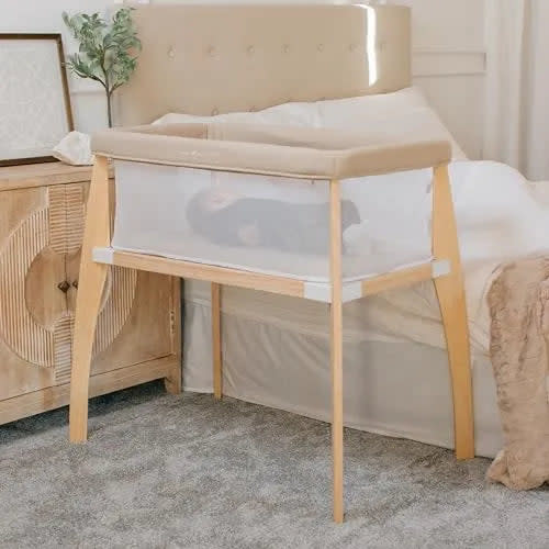 Baby Delight Heirloom Willow Wooden Bassinet | Bedside Sleeper & Baby Bassinet | 100% GOTS Certified Organic Cotton Fabric | Organic Oat