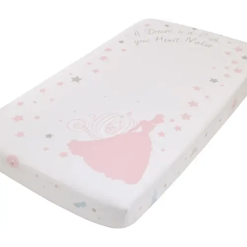 Disney Princess Enchanting Dreams White and Pink Cinderella A Dream is a Wish Your Heart Makes 100% Cotton Photo Op Nursery Fitted Crib Sheet