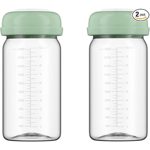 Breastmilk Storage Bottles Collection Bottles, 10oz Wide-Neck Breast Milk Container Compatible for Spectra S1 S2 SG Motif Luna Breast Pumps, Fit for 22oz Breast Milk Cooler & Fridge, 2 Packs