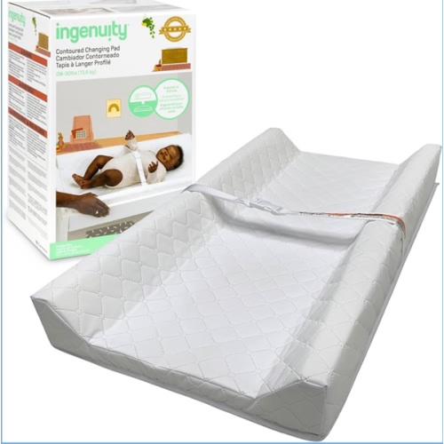 Ingenuity Contoured Changing Pad – Includes Waterproof Changing Liner and Safety Fastening Strap with Quick-Release Buckle