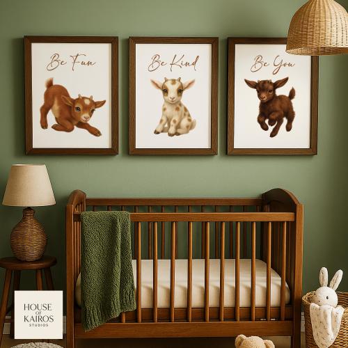 Baby Goat Nursery Print Set: Farm Animal Wall Art (Digital Download)