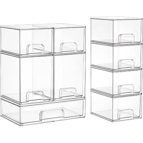 Vtopmart Stackable Storage Drawers Set of 9, Clear Plastic Organizer Bins for Baby Bottle, Beauty Supplies Storage, Ideal for Kichen Countertop, Vanity, Bathroom, Cabinet, Pantry Organization