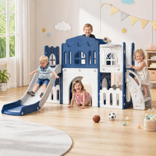 GarveeHome 8 in 1 Toddler Slide, Toddler Outdoor Playset with Slide, Climber, Tunnel, Basketball Hoop, Toy Storage and Telescope for Toddlers Age 1-3 | Wayfair