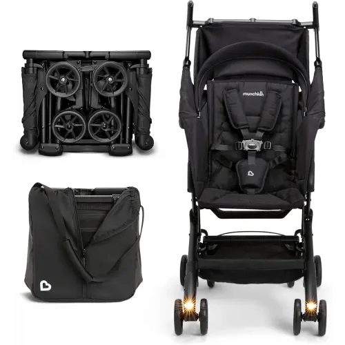 Munchkin® Night Owl™ Lightweight Travel Stroller with Wheel Lights, Ultra Compact Baby Stroller for Everyday Travel and Easy Storage, Essential Gear for Babies & Toddlers, Black