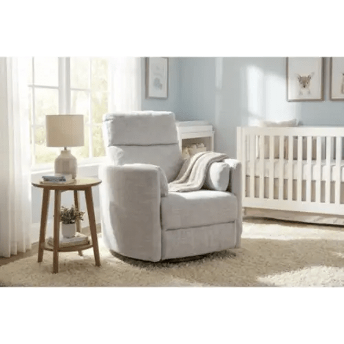 Rayna Dove Grey Nursery Power Oversized Swivel Glider Recliner with USB | Rocker