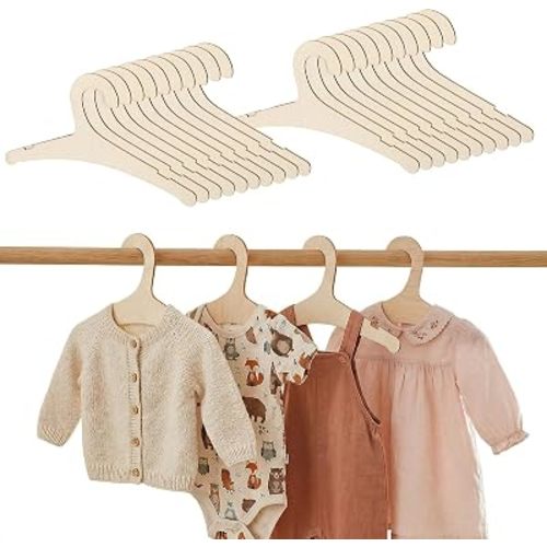 50 Pack Wooden Baby Hangers for Baby Clothes – 9” x 4.7” Non-Slip Kids Wood Hangers, Cute & Durable Toddler Hanger for Nursery, Coats, Dresses, Pants & Jackets (Wood Color)