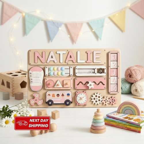 Personalized Name Puzzle & Busy Board, Montessori Wooden Toy, Gift for Baby Girl, First Birthday Gift, Gifts For Kids, Baby Toy, Baby Gift