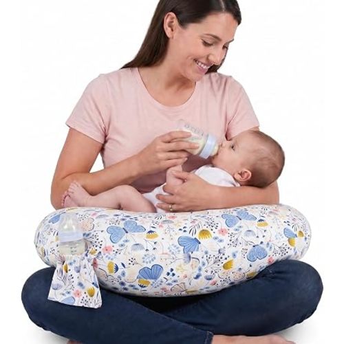 Nursing Pillow & Breastfeeding Pillow with Safety Buckle - Upgraded Design for Breastfeeding & Bottle Feeding, Large Size for Tummy Time & Sitting Support, Breathable Washable Cover (0-12Months)