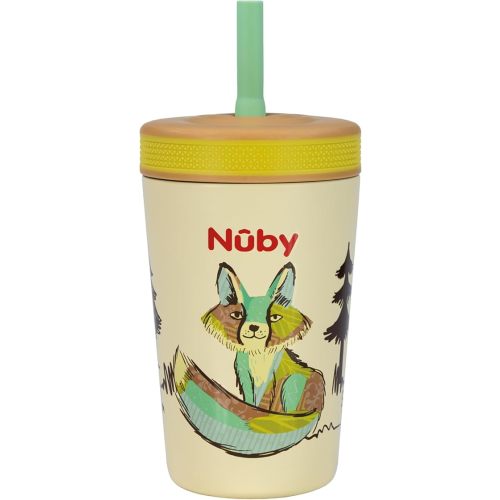 Nuby Thirsty Kids Insulated Toddler Cup with Silicone Flexstraw - 12 oz - Stainless Steel and Leak-Resistant - 18+ Months - Fox