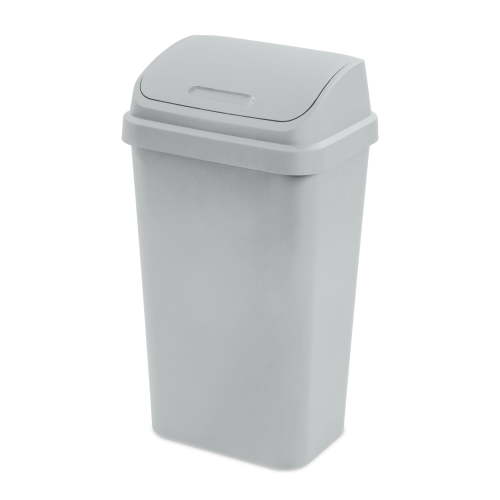 Sterilite 13 Gallon Swing Top Trash Can, Bin Lid Lift Touch, Plastic Kitchen Dustbin, Gray