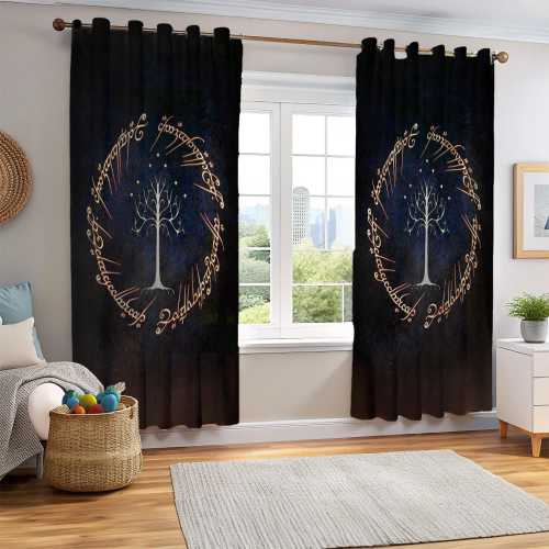 White Tree of Gondor Curtains, Elven Script Window Drapes, Fantasy Kingdom Home Decor, Epic Saga Backdrop Panels