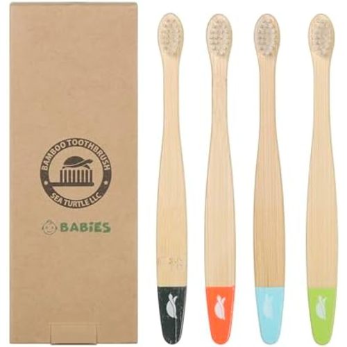 Sea Turtle Plant-Based Bristles, Ultra-Soft Bamboo Toothbrushes, Natural Toothbrush for Babies (4 Pack)