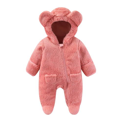 Juebong Newborn Baby Bear Outfit With Fold-Over Footies,Infant Girls Boys Fleece Jumpsuit Romper Hooded Winter Snowsuit Clothes for Girls Boys 0-18M